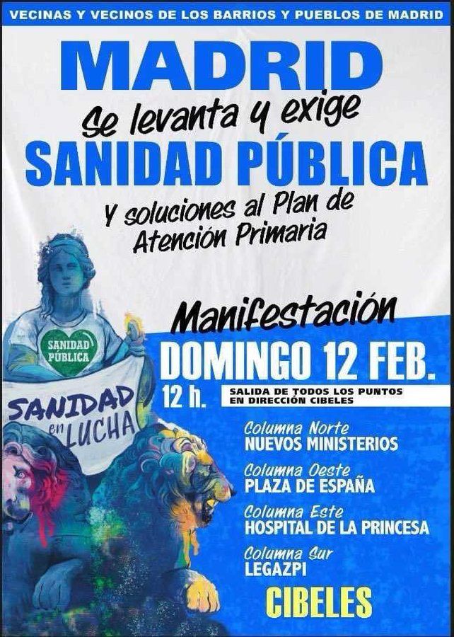 Miles de manifestantes van a exigir este domingo en Madrid una mejor sanidad pública